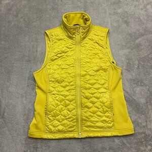 L.L.Bean Puffer Vest Womens Medium Yellow Green Quilted Insulated Zip Pockets